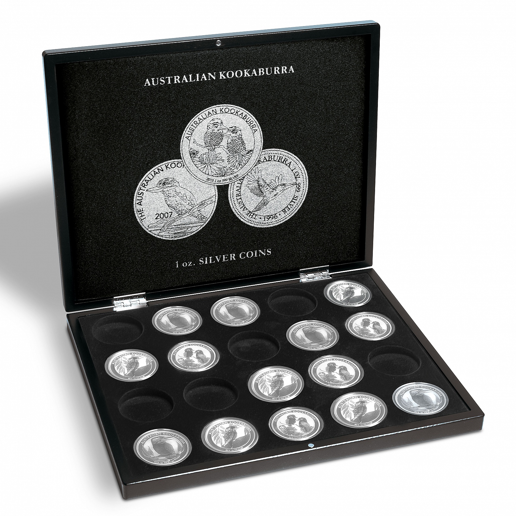 Mincovní kazeta ETUE na 20 stříbrných mincí KOOKABURRA 1 Oz v kapslích, černá