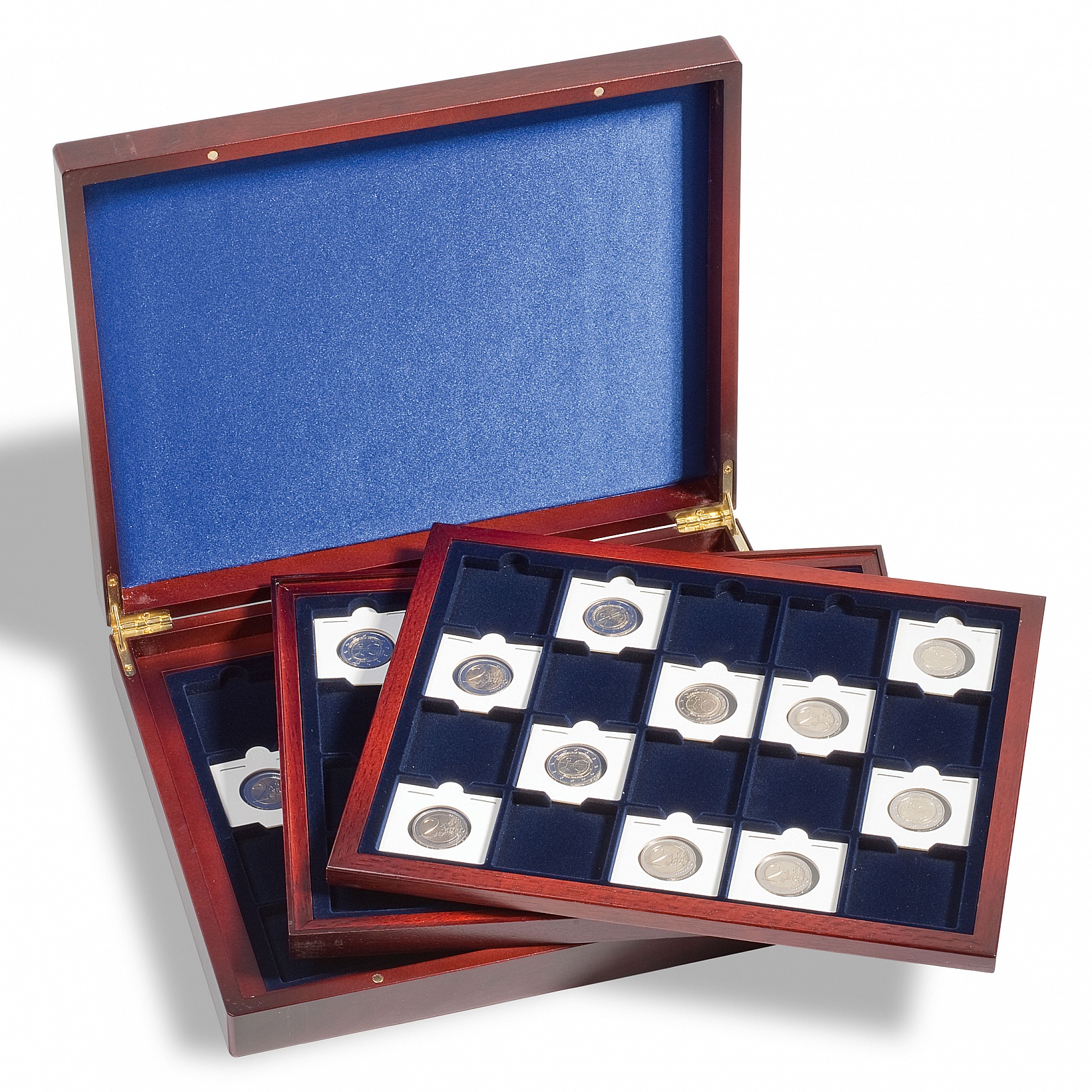 Univerzální dřevěná mincovní kazeta / etue pro 60 mincí 50x50 mm