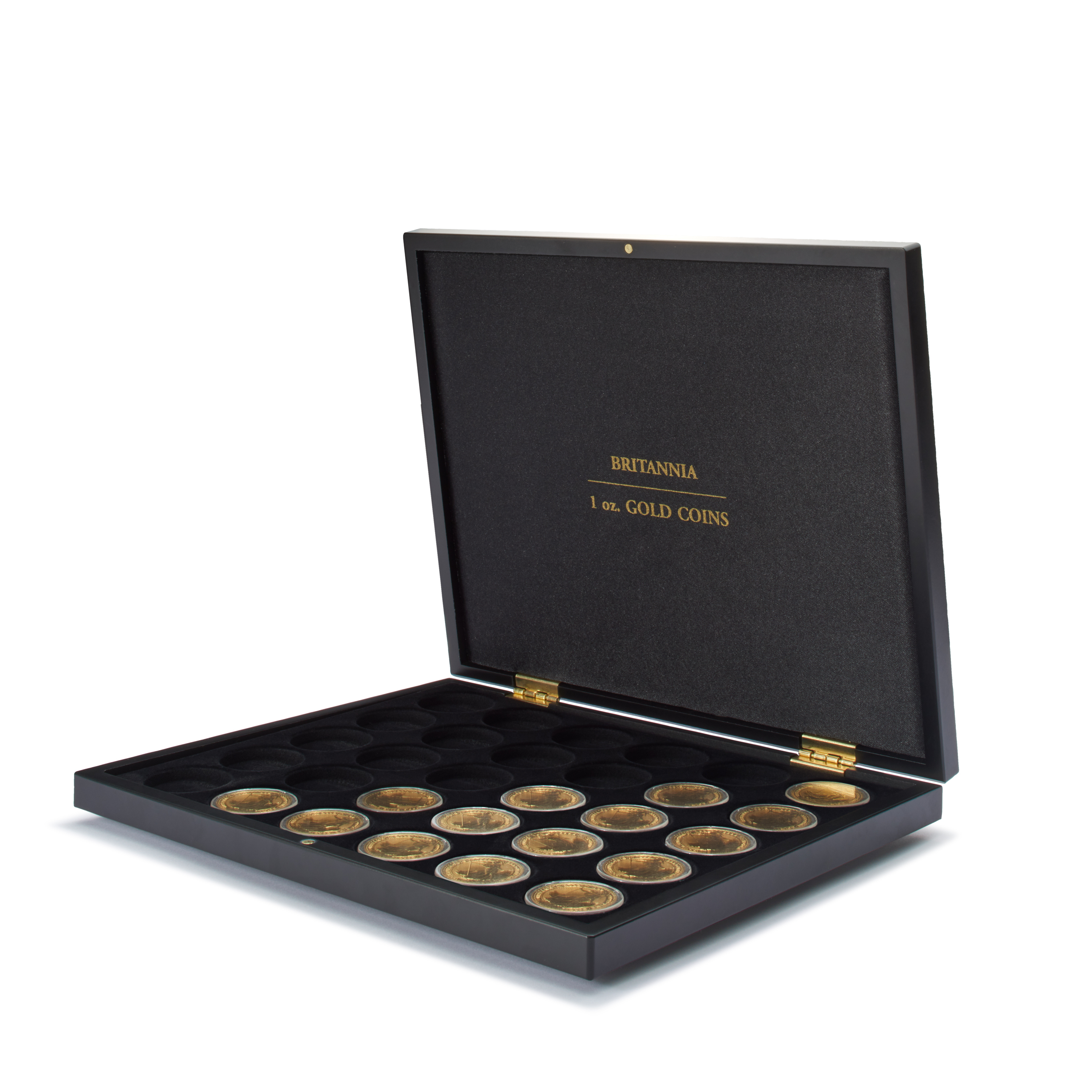 Mincovní kazeta ETUE na 30 zlatých mincí BRITANNIA 1 Oz v kapslích, černá