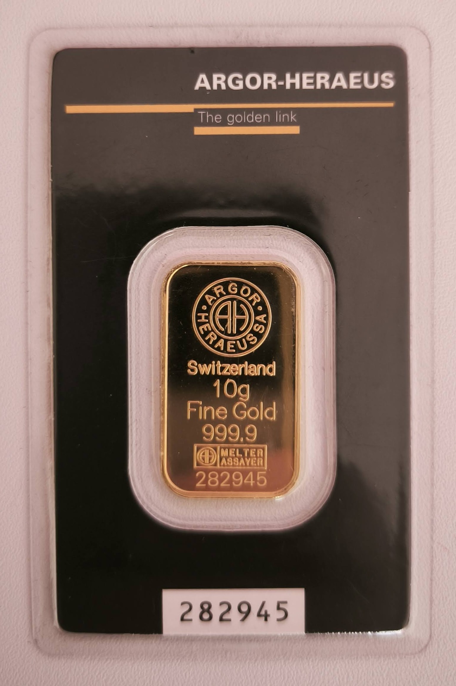 10 g Argor-Heraeus zlatý slitek